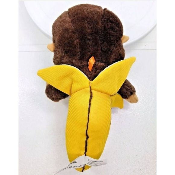Classic Toy Brown Monkey In Banana 10" Plush Plastic Eyes Chimp - Picture 4 of 5